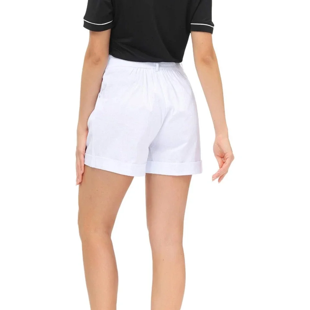 Belle Poque Womens White High Waisted‎ Pleated Dressy Shorts Retro Cuffed NEW